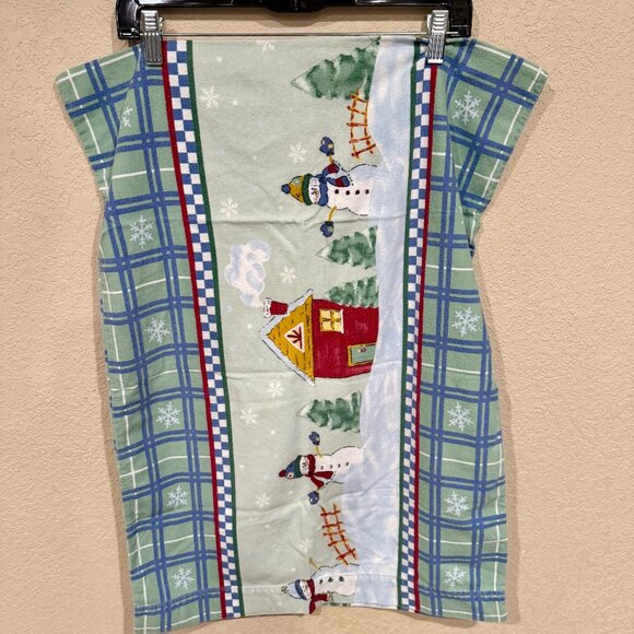 Vintage Lot 2 Christmas Snowman Checkered Pillowcases Holiday Bedding Decor - Picture 2 of 7